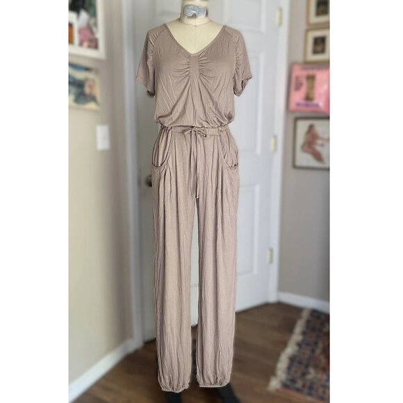 VENUS Nude beige Y2K Drawstring belted Waist tapered JUMPSUIT Romper *X-SMALL* - Picture 1 of 6